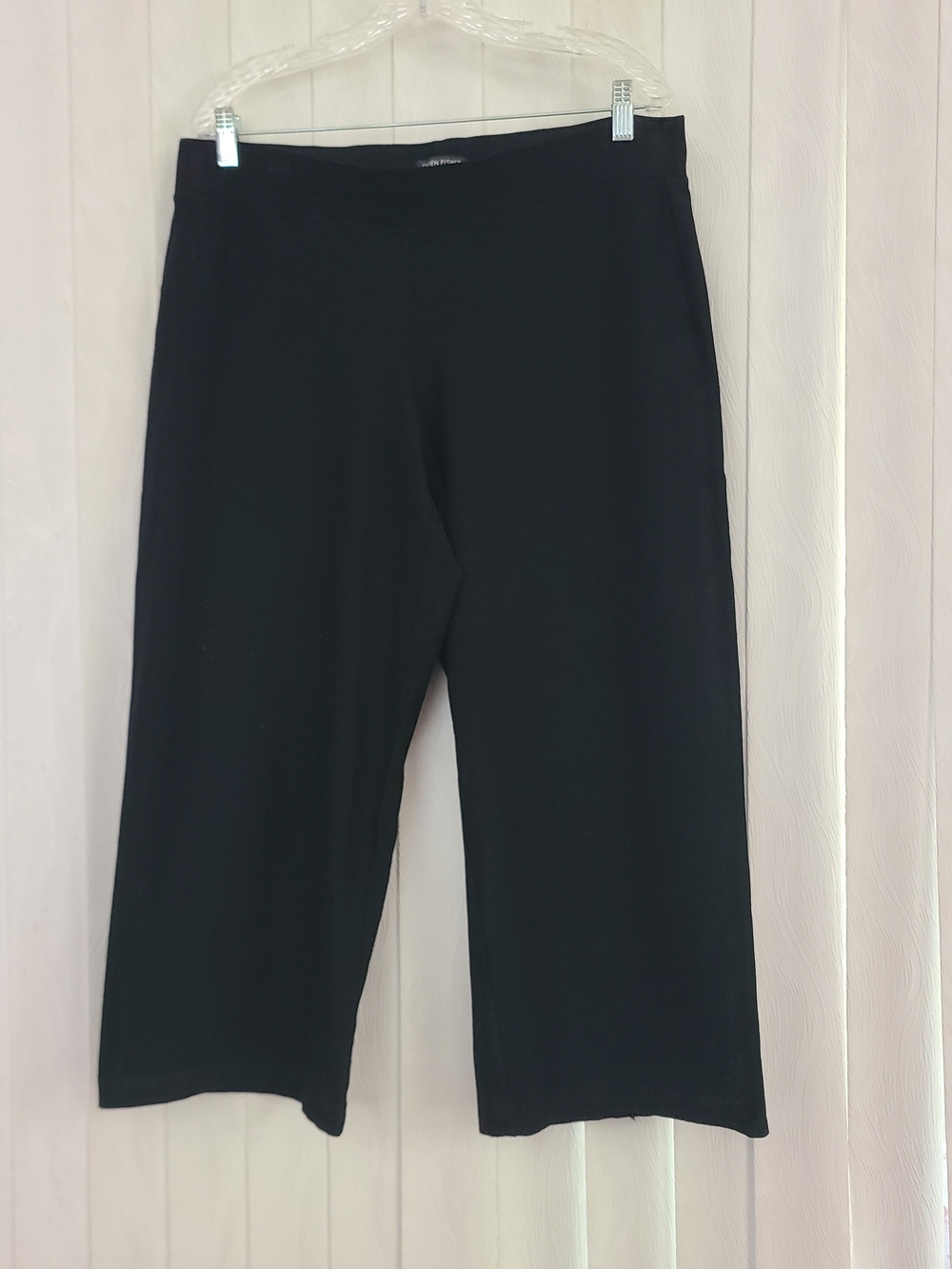 Eileen Fisher L Black Pull On Wide Leg Stretchy Minimalist Neutral Cropped Pants